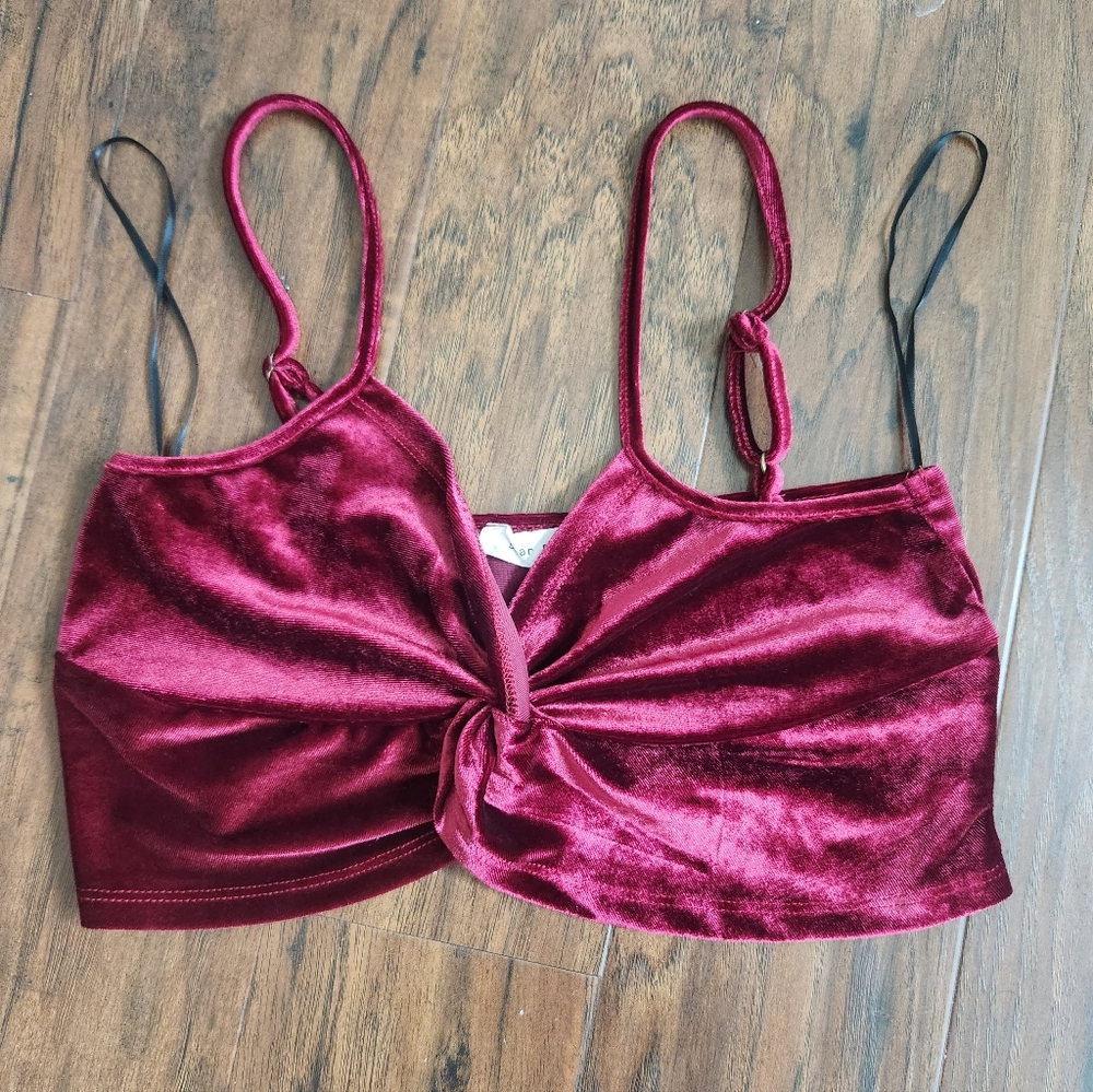 Bar Dance Red Velvet Ruched Crop Top Sleeveless Stretchy Clubwear Size S Y2K